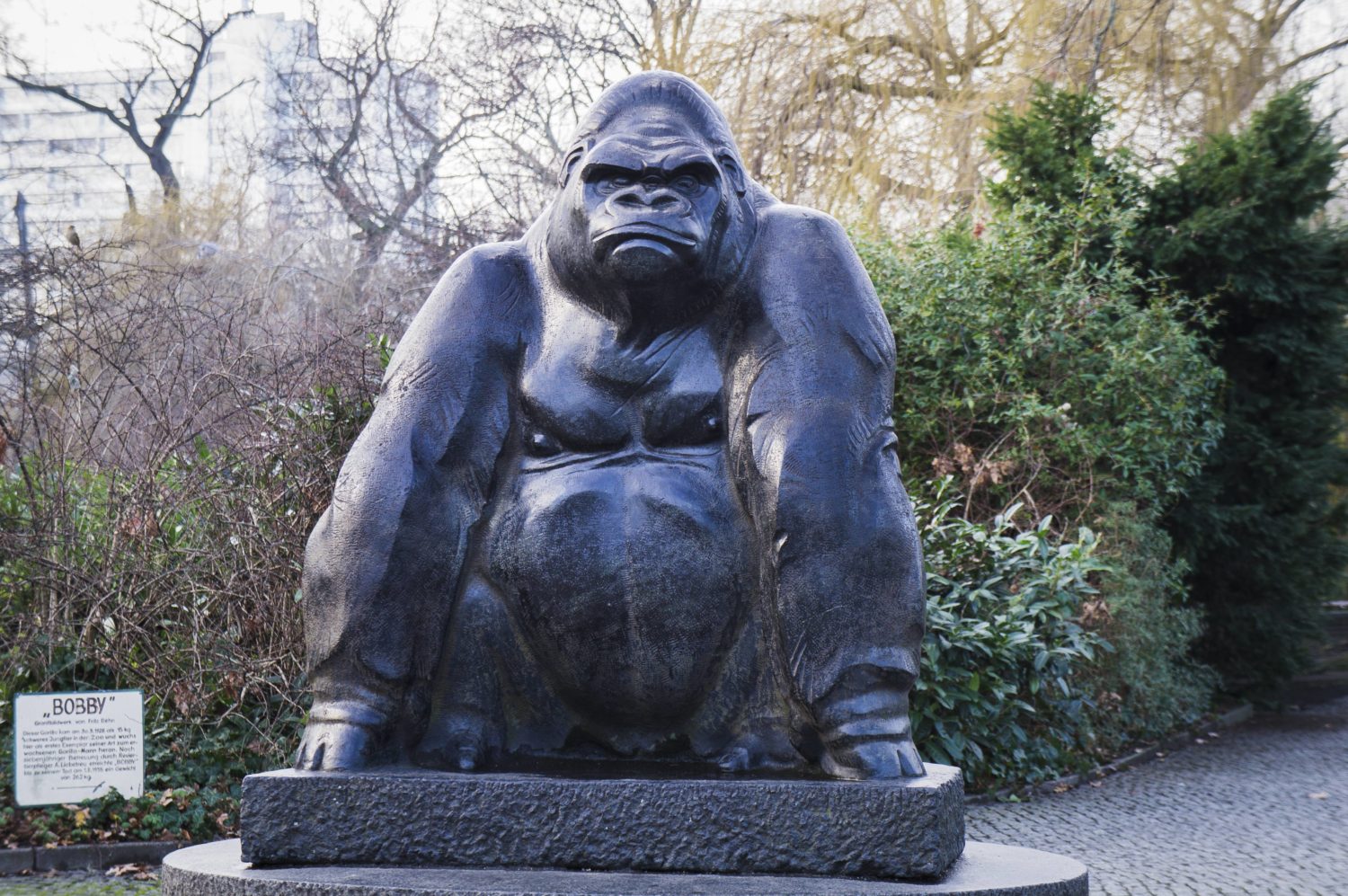 Zoo Berlin: Gorilla Bobby war so berühmt, dass bis heute eine Skulptur an ihn erinnert. 