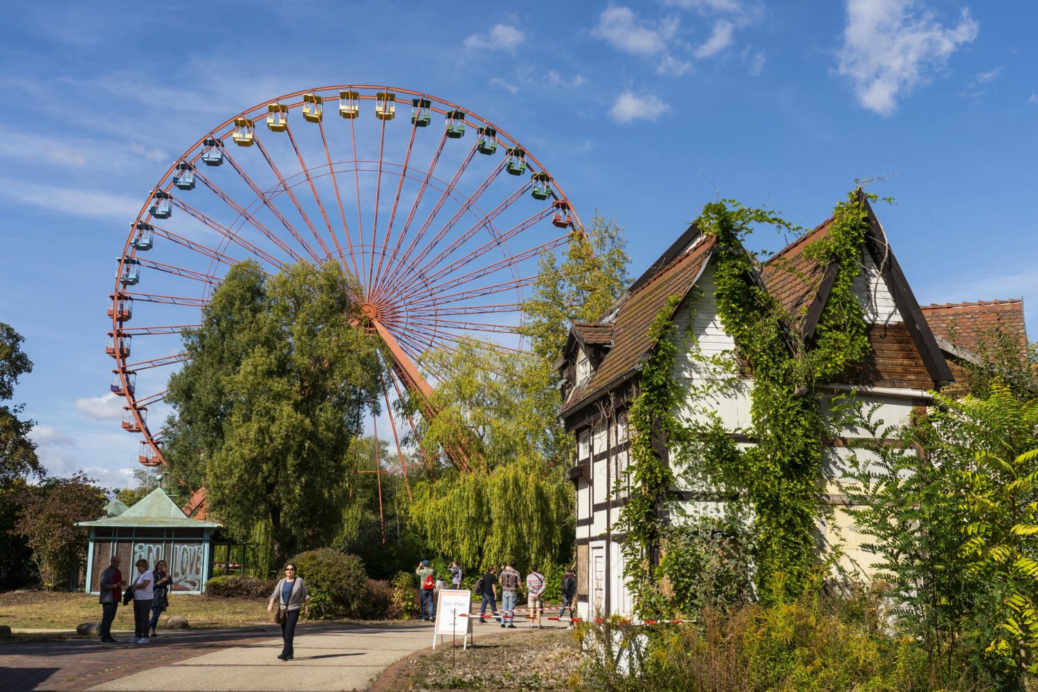 Das 45 Meter hohe Riesenrad im Spreepark Berlin, dem ehemaligen DDR-Kulturpark Plänterwald in Berlin-Treptow. Foto: Imago Images/Heinrich