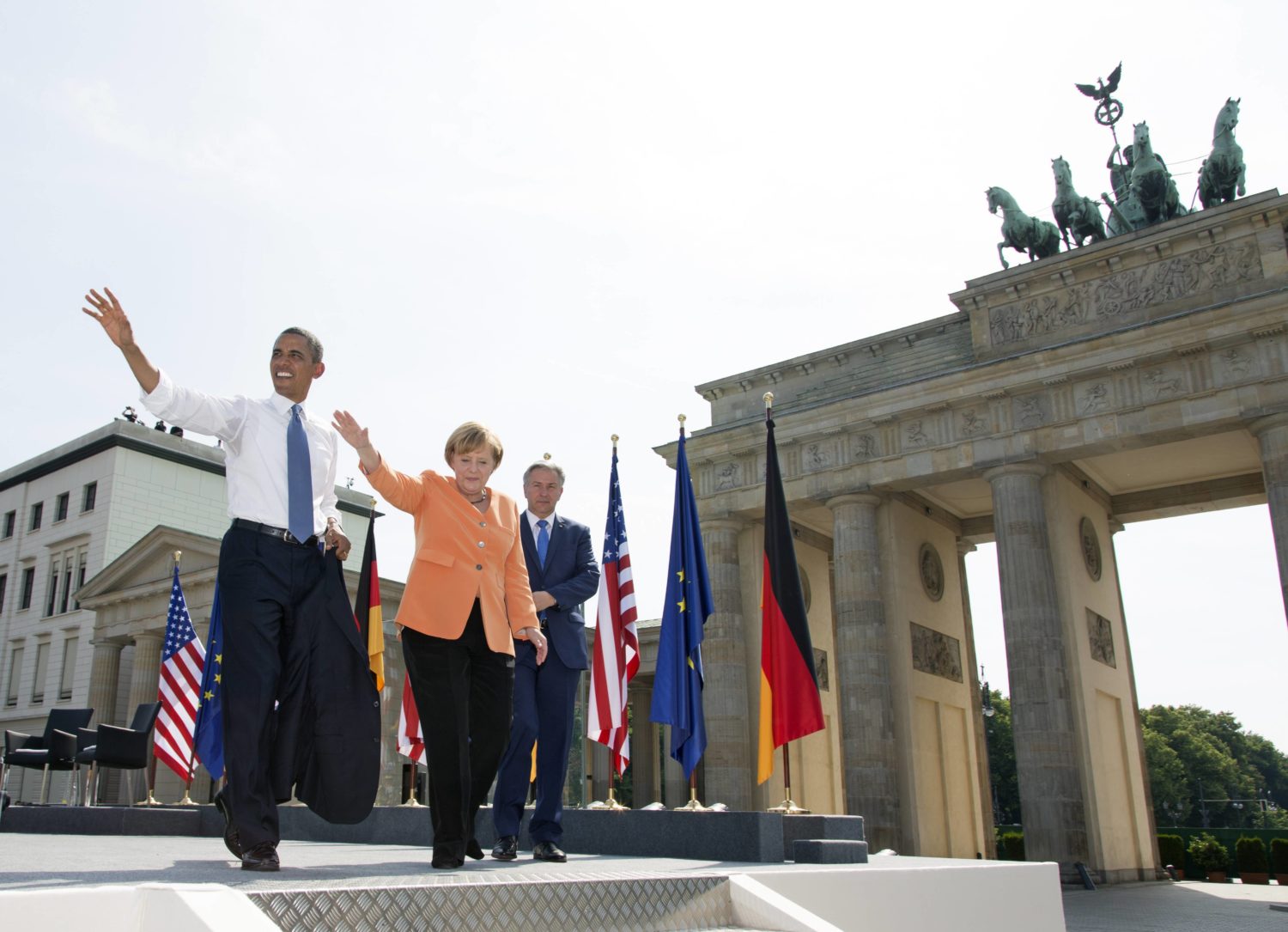 US-Präsident Barack Obama, Angela Merkel und Klaus Wowereit, 2013 Berlins Regierender Bürgermeister. Foto: Imago Images/Photothek