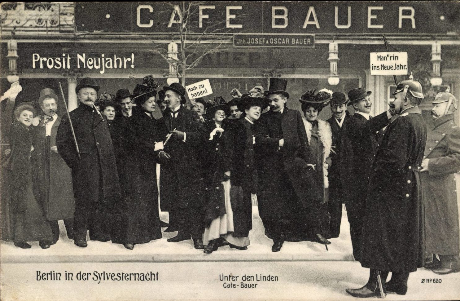 Silvester in Berlin: Silvesterkarte vom Cafe Bauer, Unter den Linden, 1920. Foto: Imago/Arkivi