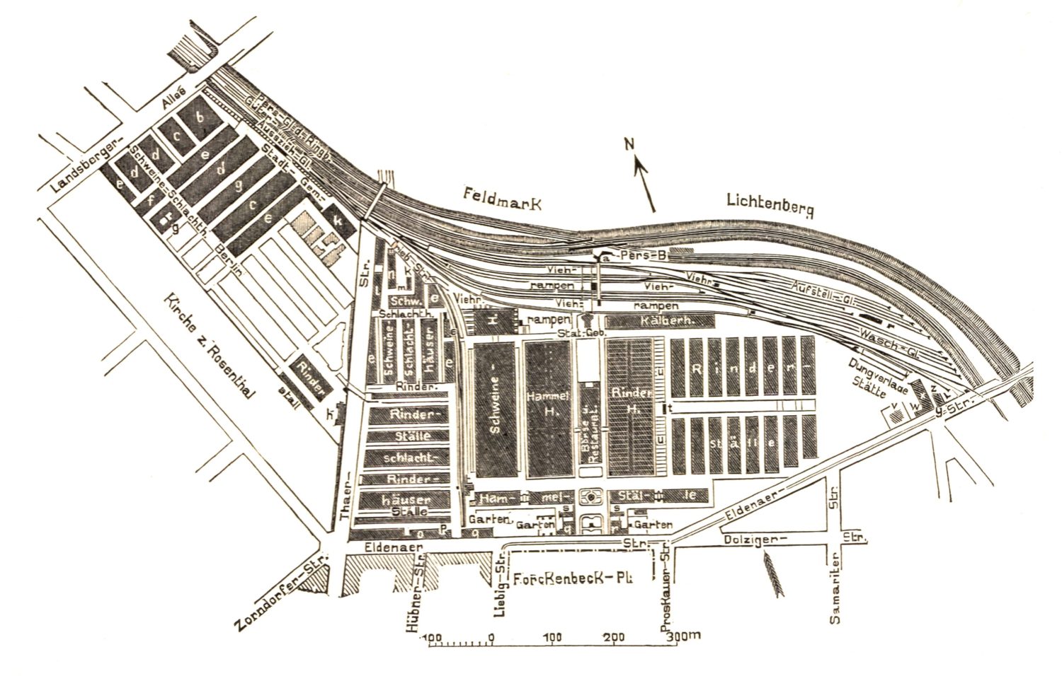 Lageplan vom Berliner Zentralvieh- und Schlachthof, 1896. Foto: Gemeinfrei