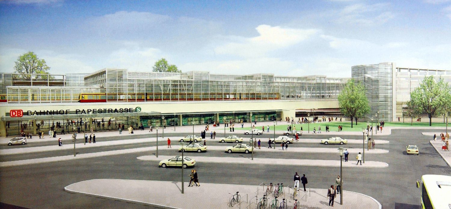 Montage des geplanten Fernbahnhofs, der noch Papestraße hieß. Und der Hildegard-Knef-Platz vor dem Bau war auch noch namenlos. Foto: Sven Lambert