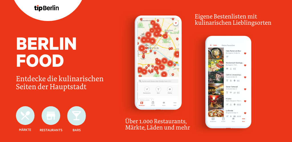 Die Berlin Food App im Überblick: Die kulinarischen Seiten der Hauptstadt entdecken, eigene Bestenlisten kreieren und wöchentlich inspiriert werden. Foto: tipBerlin-Redaktion