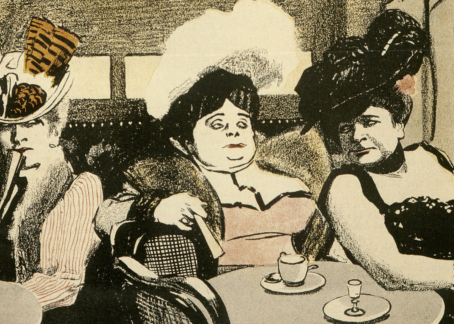 Berliner Cafés: Zwei Damen im Nachtcafé. Zeitgenössische Illustration aus dem "Simplicissimus", um 1900. Foto: Imago/Kharbine-Tapabor
