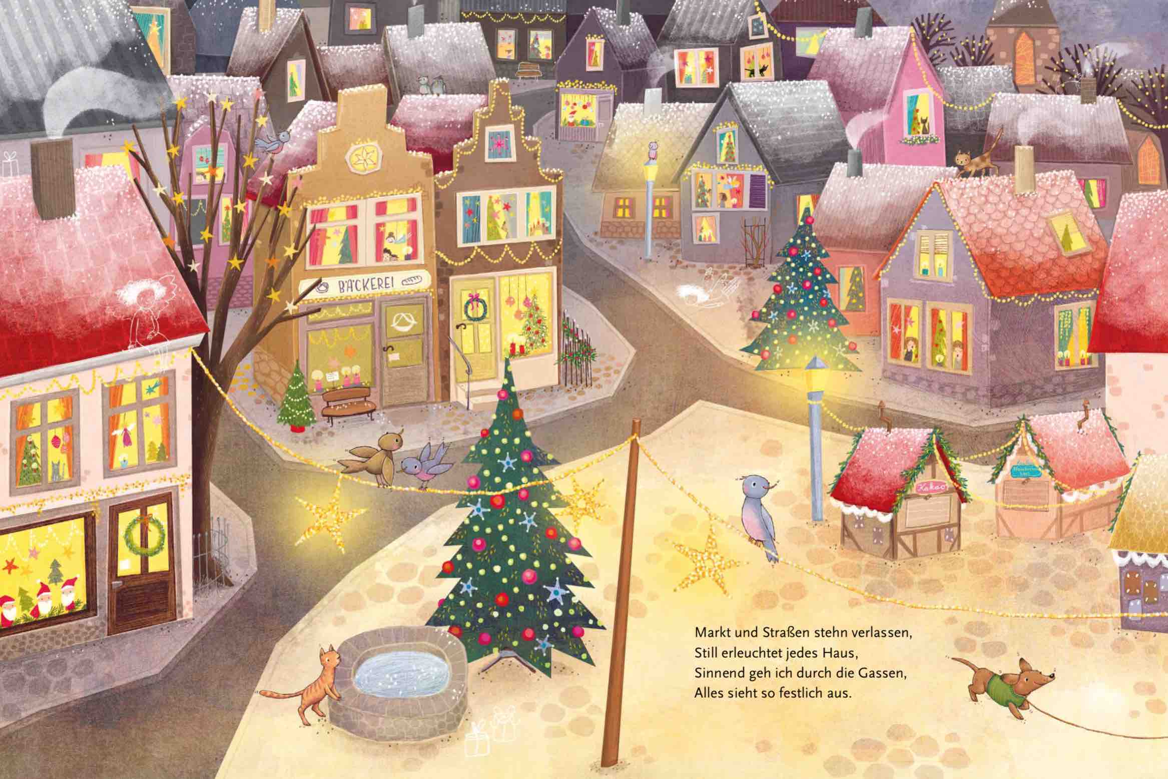 Joseph von Eichendorffs "Weihnachten" darf unter keinem Weihnachtsbaum fehlen. Illustration: Pe Grigo © Kindermann Verlag 2021