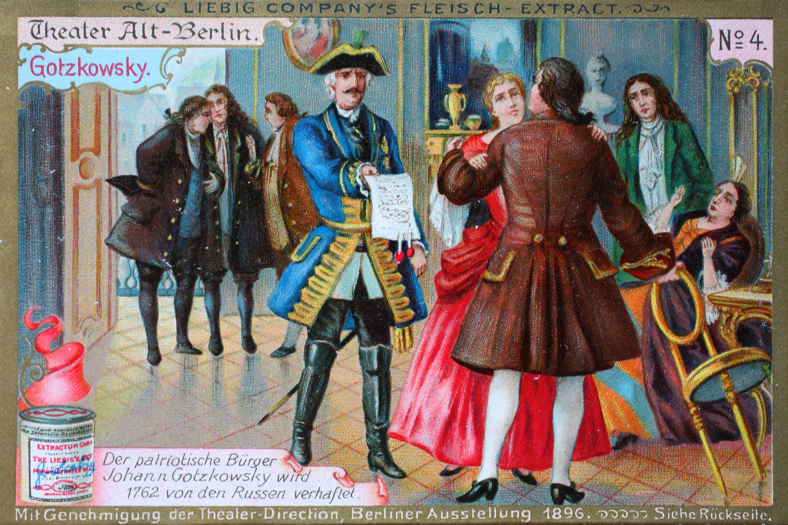 Berlin und Polen: Bilderserie Theater Alt-Berlin: Johann Gotzkowsky wird 1762 von den Russen verhaftet, Illustration von 1896. Foto: Imago/H. Tschanz-Hofmann