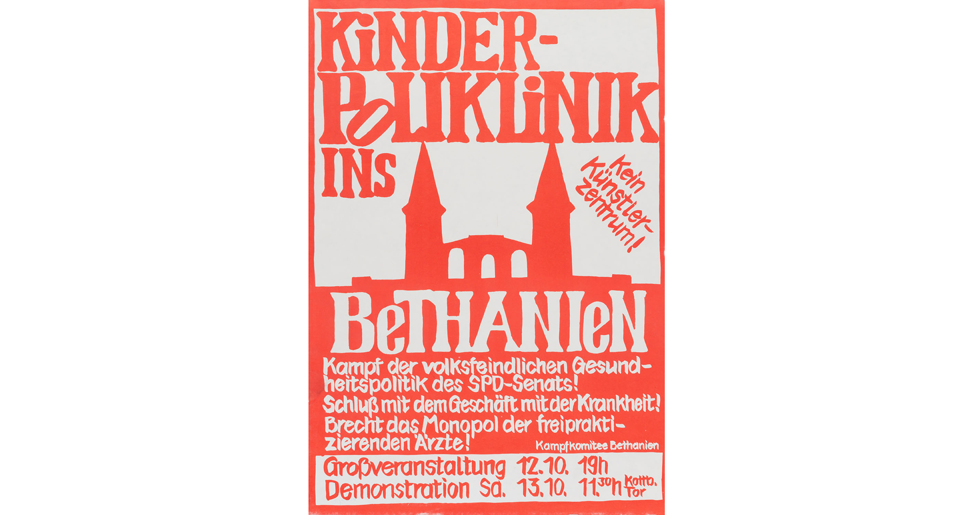 Plakat: "Kinder-Poliklinik ins Bethanien“. Foto: FHXB Friedrichshain-Kreuzberg Museum