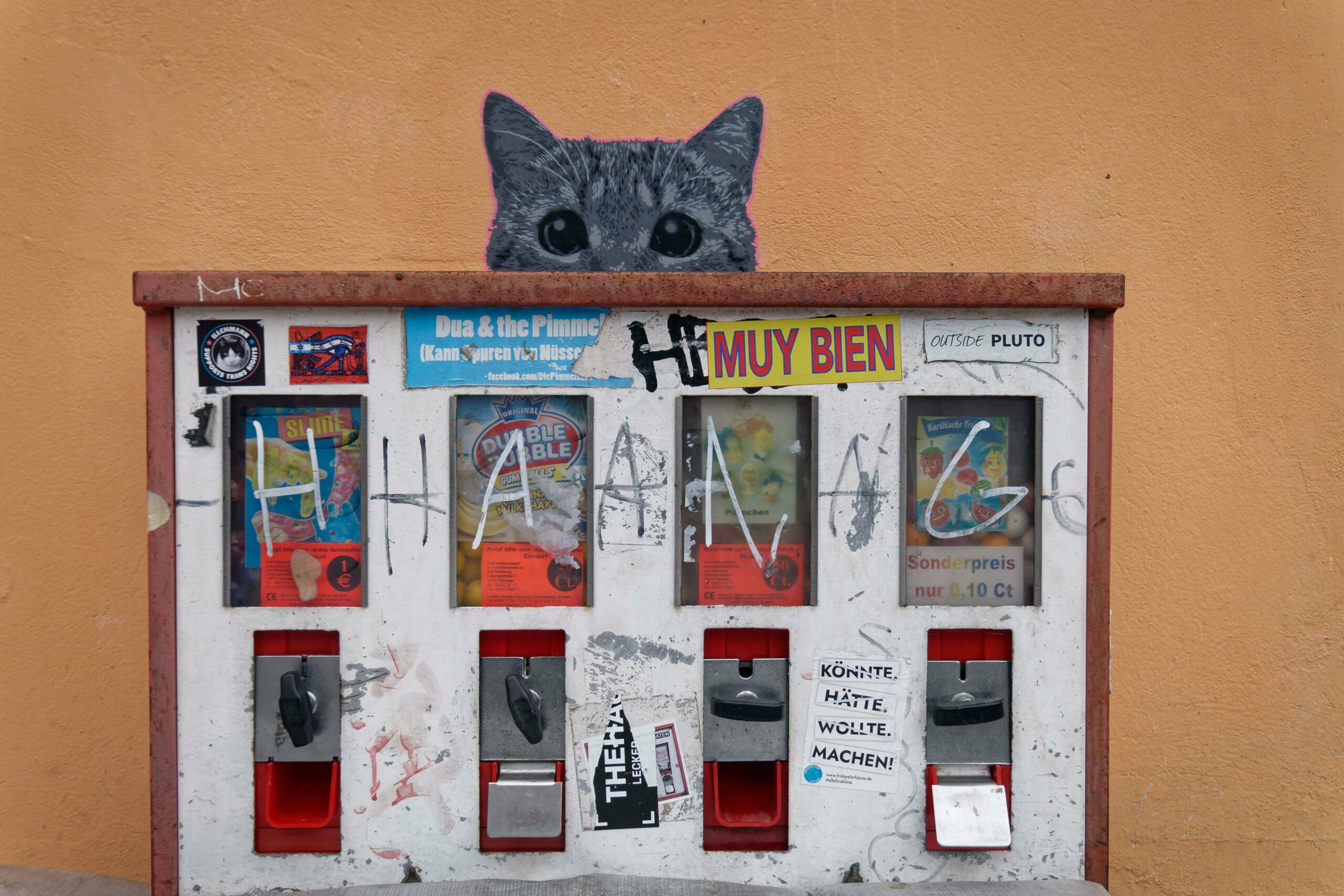Kaugummiautomat und Katzen-Kunst. Foto: Imago/Jürgen Held